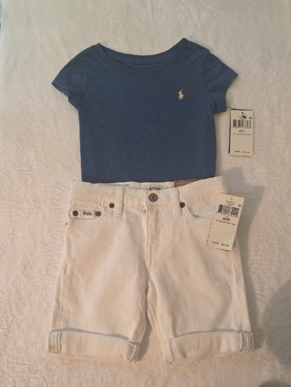 Ralph Lauren Navy Tee with White Denim Shorts Set